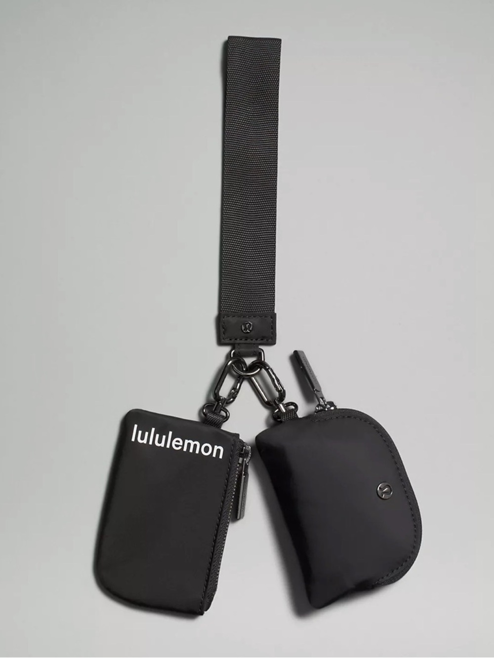 Lululemon Dual Pouch Wristlet black metal black bag purse gym keychain